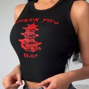 knitting print neck off shoulders tank top